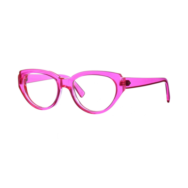 Oprawy okularowe model Helen różowy bok transparentne akryl