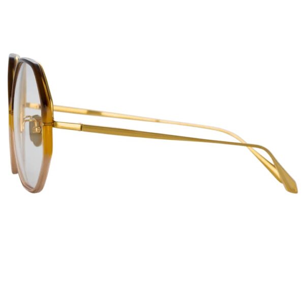 Oprawy okularowe Linda Farrow model Alona brown gradal yellow gold zausznik
